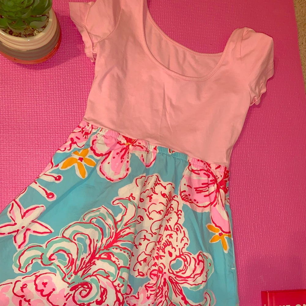 SOLID PINK AND PATTERNED SKIRT DRESS